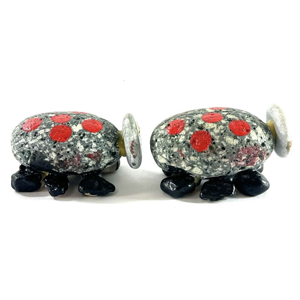 Hand Painted Stone Ladybug Figurines Set of 2 Folk Art Garden Decor 2” - Picture 5 of 8